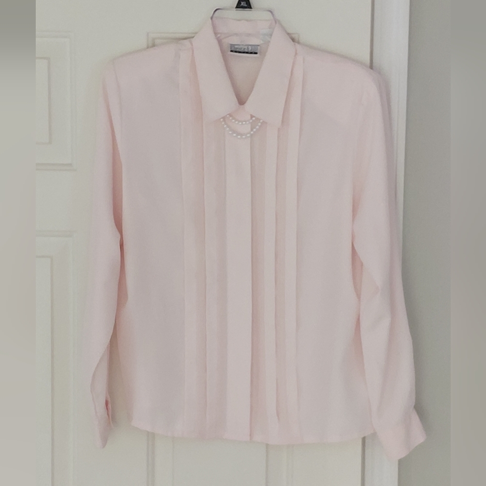 Christie & Jill Vintage Pink Feminine Tuxedo  Party Holiday Office Blouse. 10P.